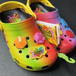 Crocs Gushers Rainbow Tie Dye Clogs Kids Size 3J Charms New With Bag